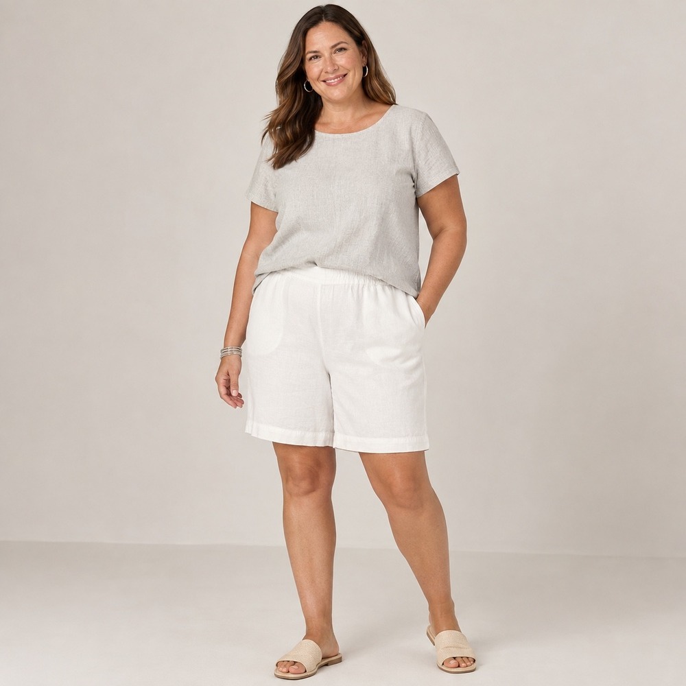 J. Jill Women's Shorts White 100% Linen Elastic Waist Sz L Coastal Summer Resort